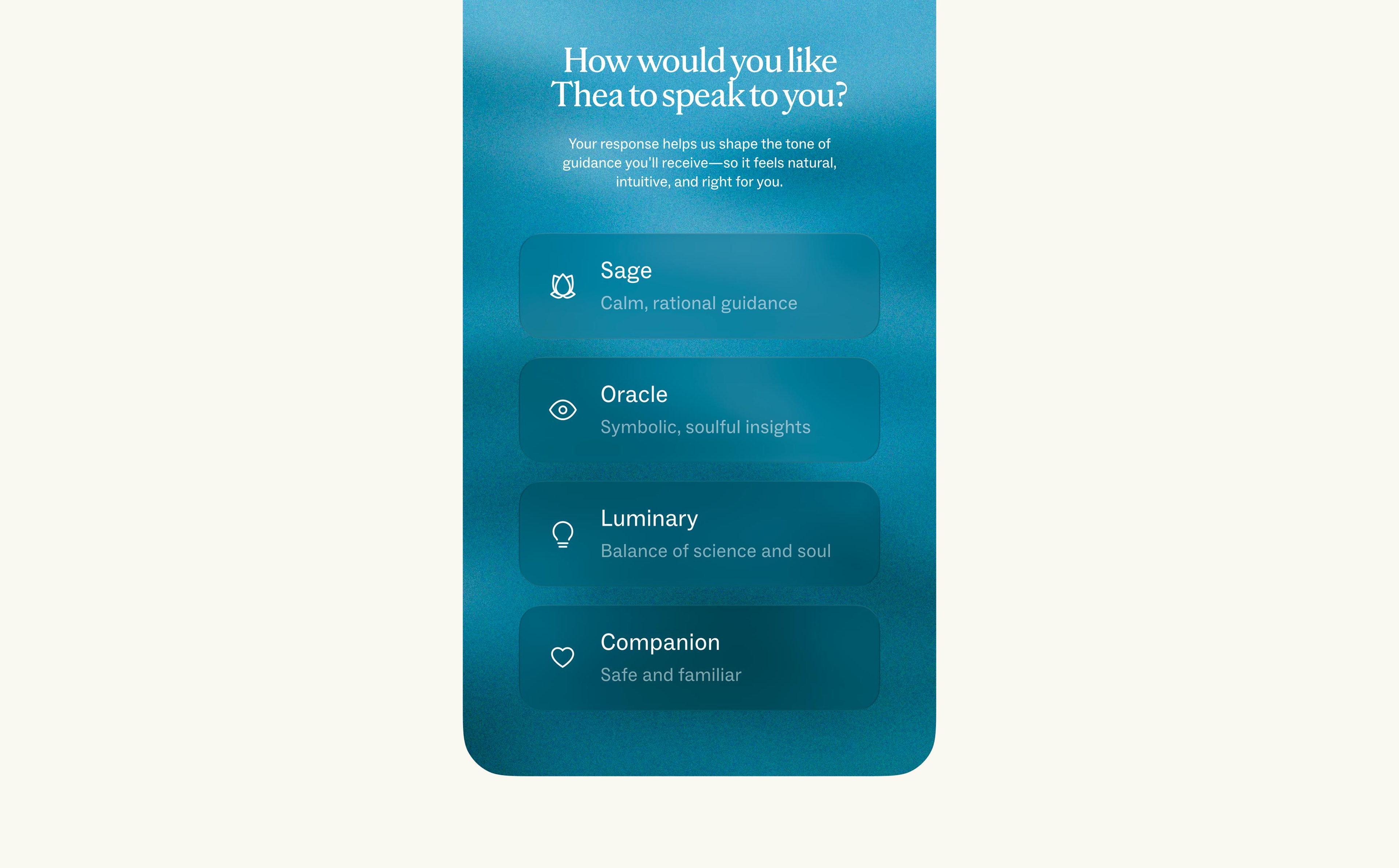 A user selects their preferred voice for the app experience