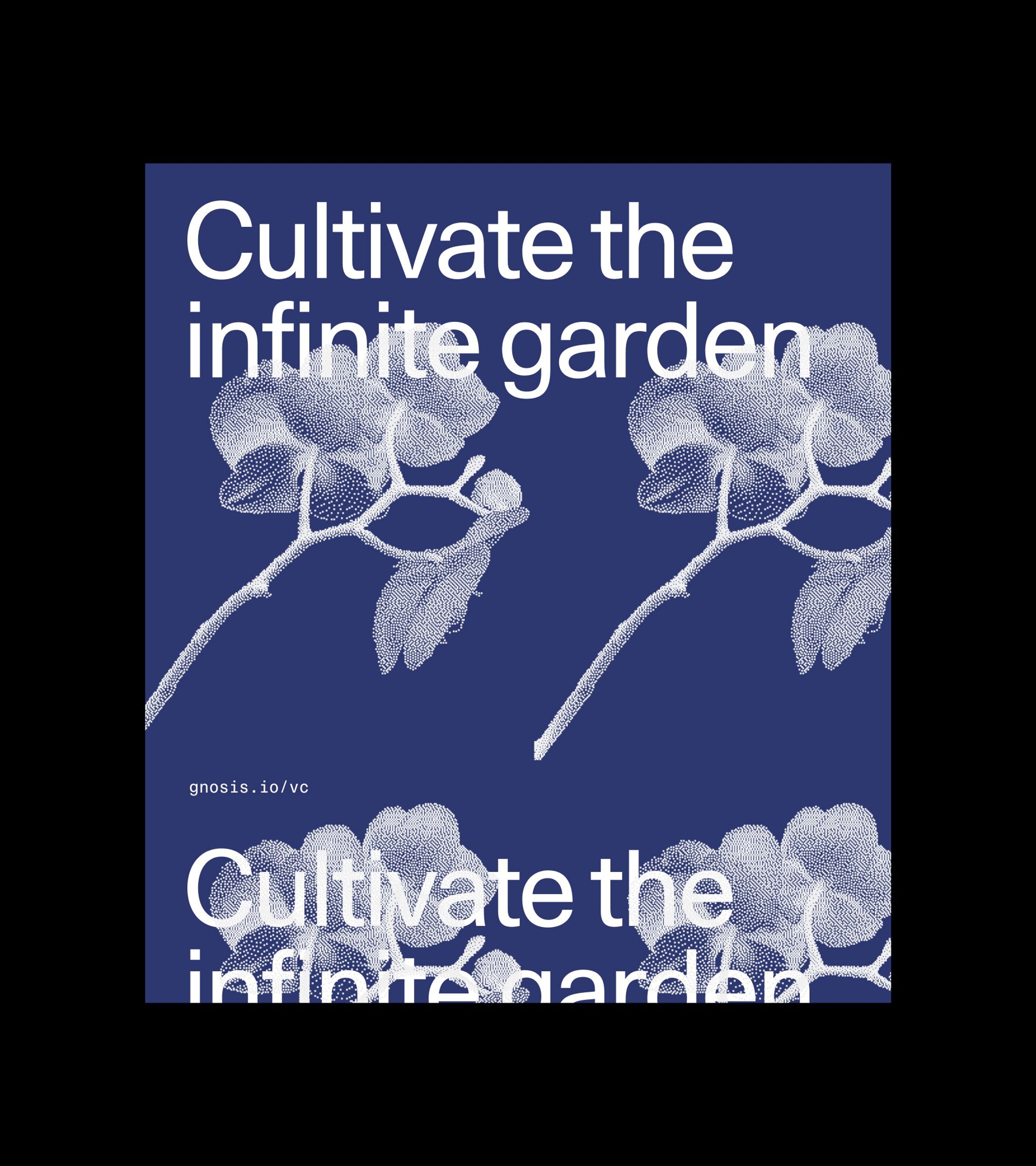 Brand lockup with phrase "Cultivate the infinite garden"