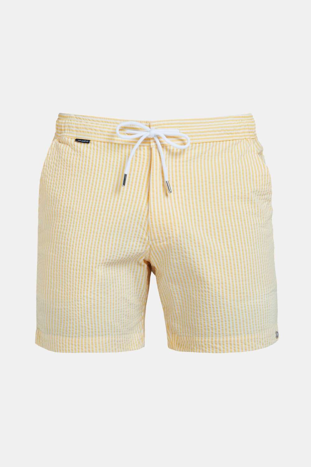 Stan Stripe Seersucker Swim Shorts in Mustard Yellow/Light Ivory - Eastwood  Ave. Menswear