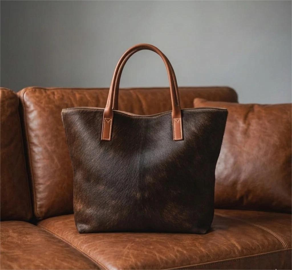 The Nomad Hobo in umber on leather sofa