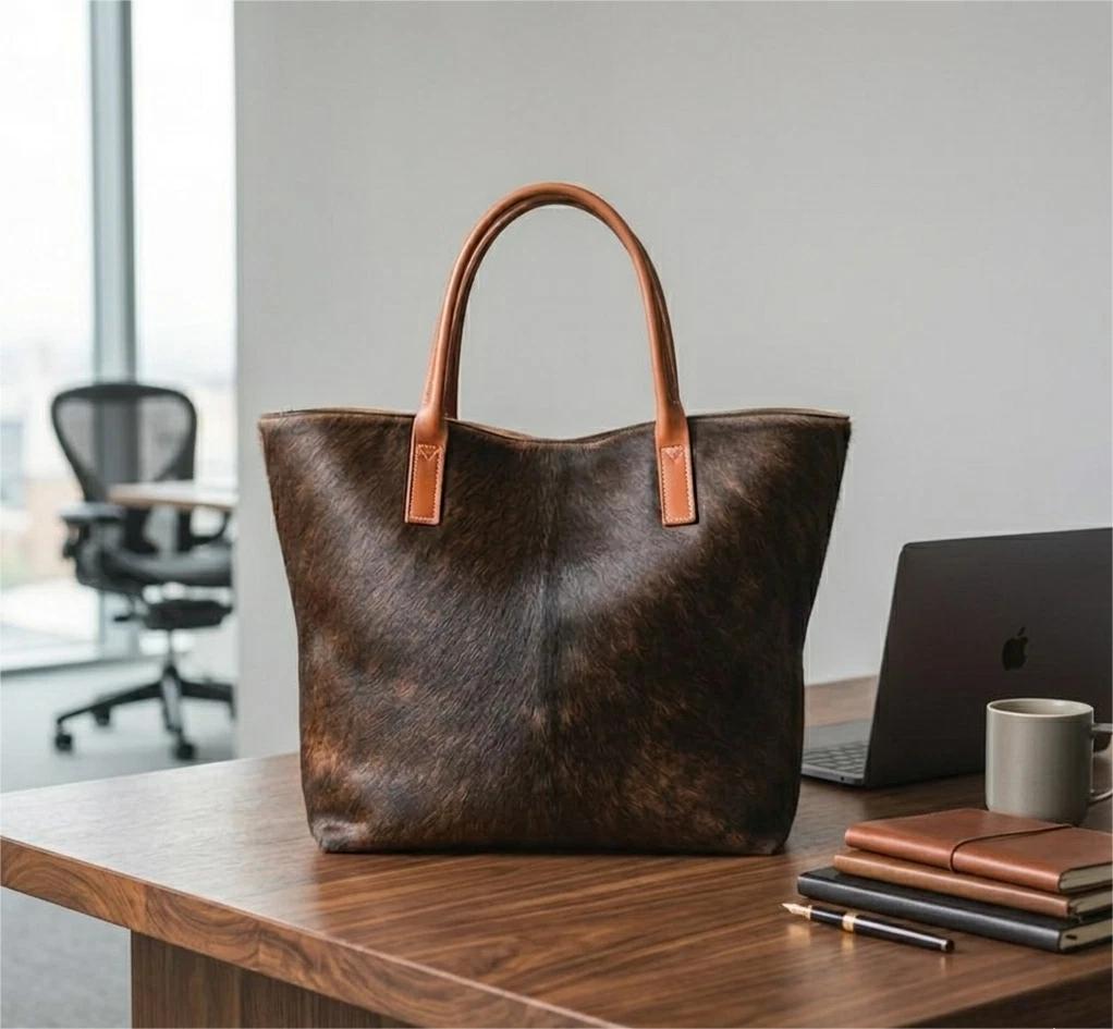 The Nomad Hobo in umber on office desk with laptop