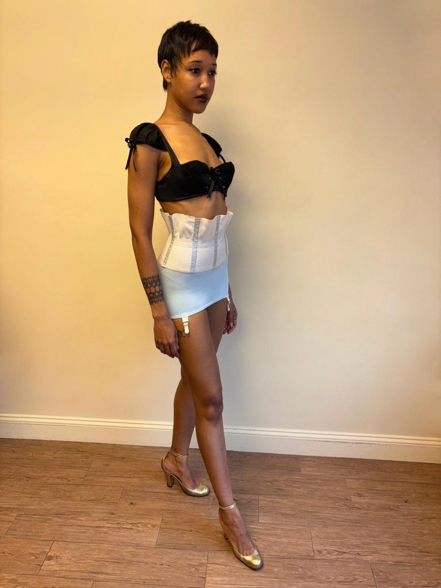 30s or 40s Rubber Baby Blue and White Waist Cincher product image