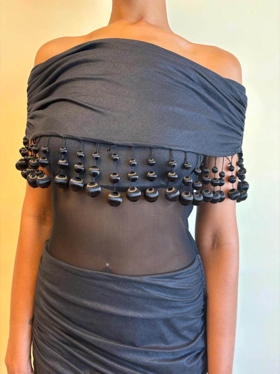 80s Victorio & Lucchino Black Bauble Cutout Dress product image