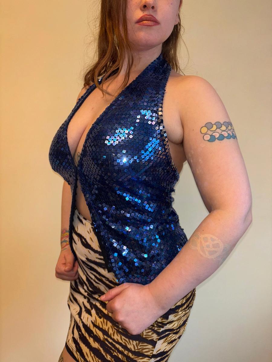 90s Chantal Thomass Blue Sequin Halter Top product image