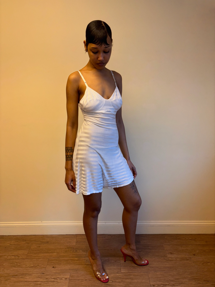 1930s White Striped Rayon Knit Step In  product image