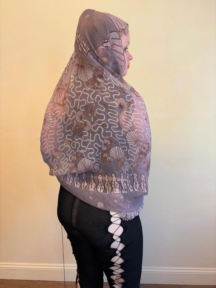 Zandra Rhodes Squiggle & Shell Printed Shawl with Pearl Beaded Edges product image