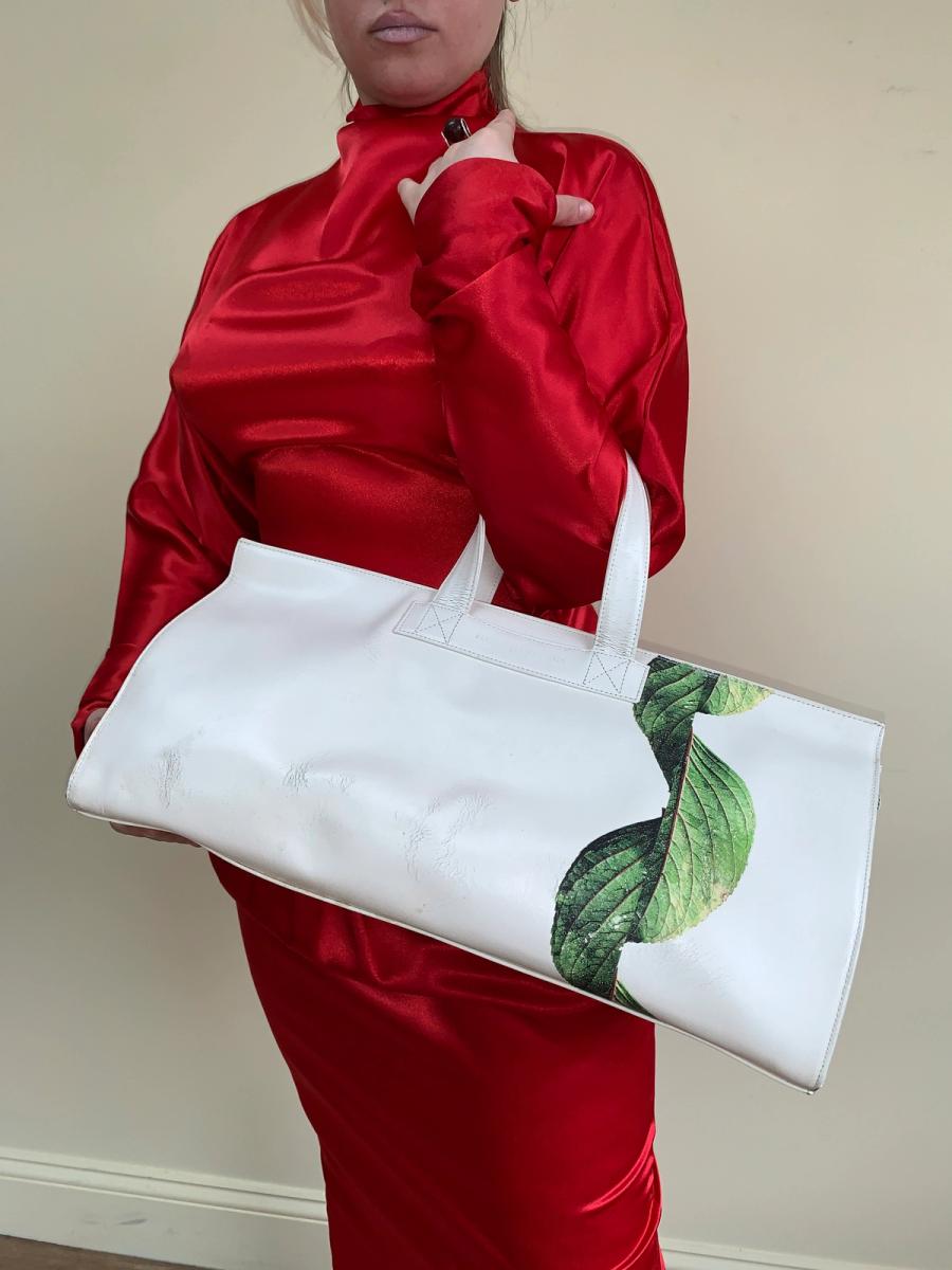 90s Masaki Matsushima Homme Leather Bag with Photorealistic Leaf Print