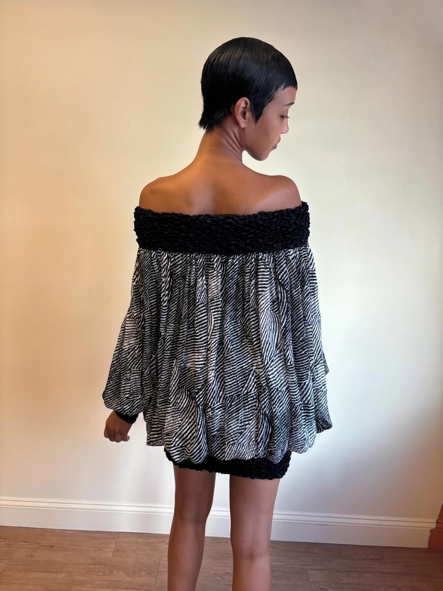 80s Claude Petin Striped Silk Dress product image