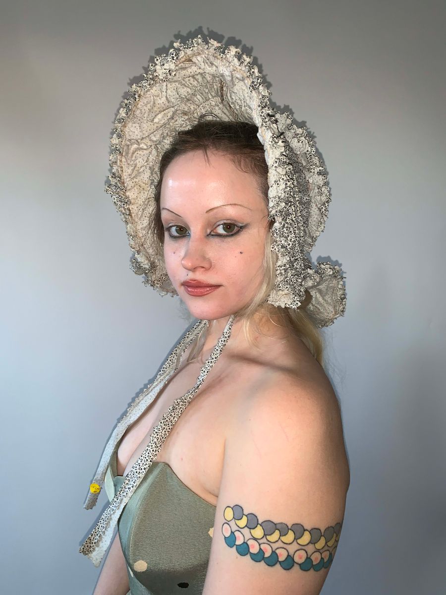 1800s Calico French Calash Bonnet product image