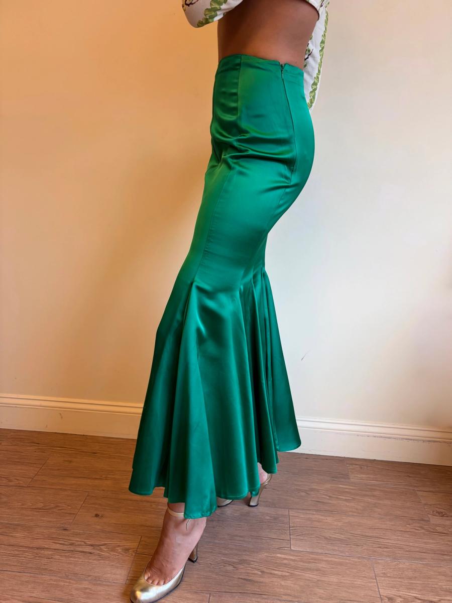 1980s Norma Kamali OMO Emerald Green Trumpet Skirt product image