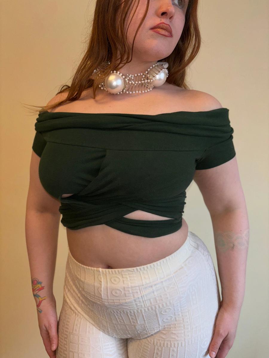 90s Romeo Gigli Green Criss Cross Top product image