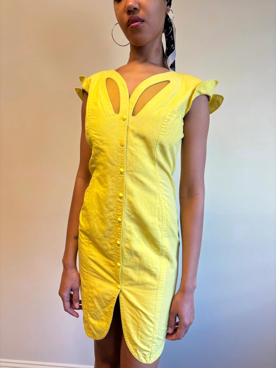 80s Thierry Mugler Yellow Cutout Dress product image