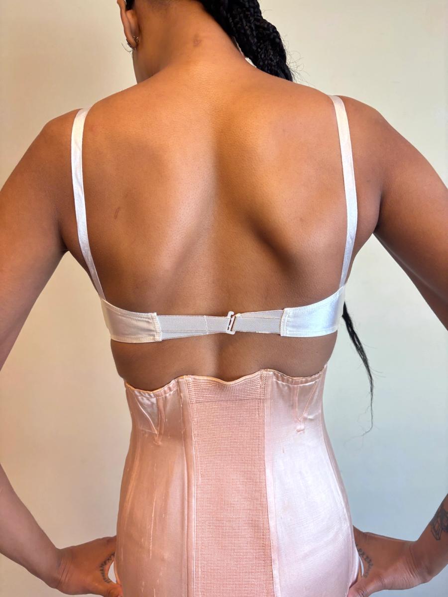 White Satin French Bullet Bra with Embroidered Front product image