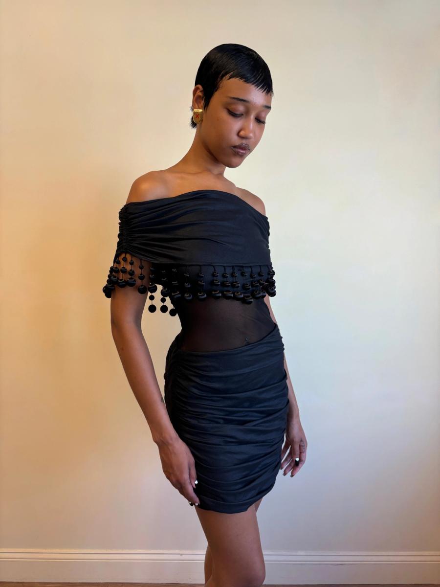 80s Victorio & Lucchino Black Bauble Cutout Dress product image