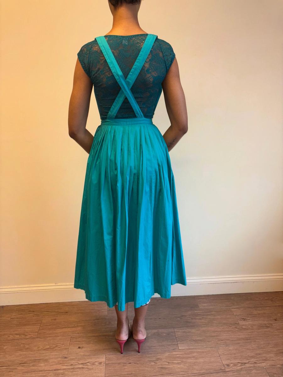80s Norma Kamali Teal Suspender Skirt product image