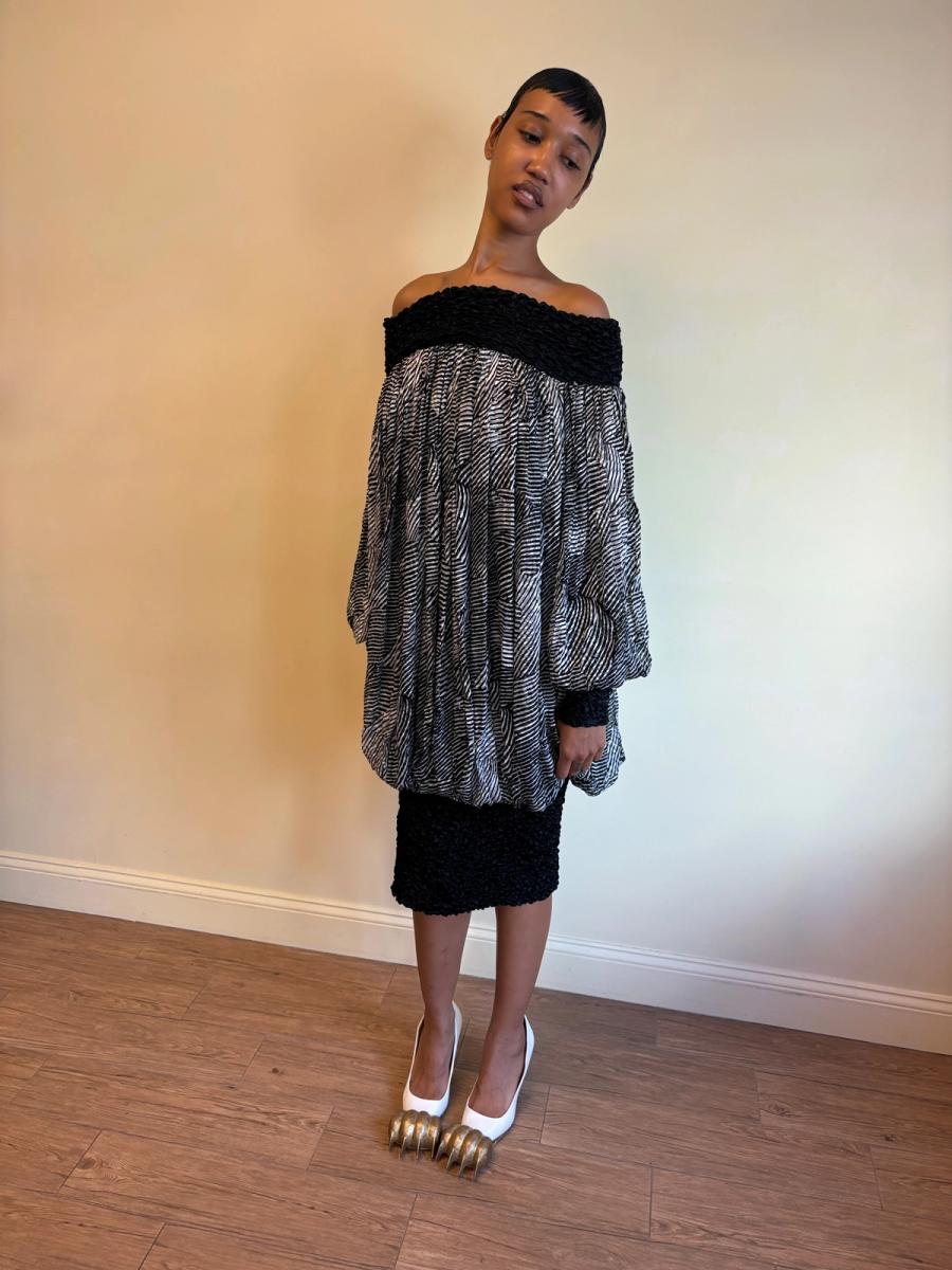 80s Claude Petin Striped Silk Dress product image