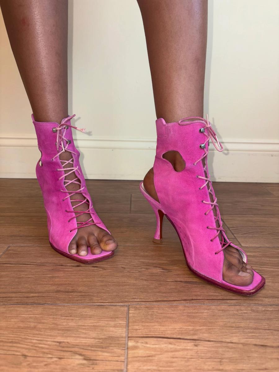 80s Claude Montana Hot Pink Suede Cutout Heels product image