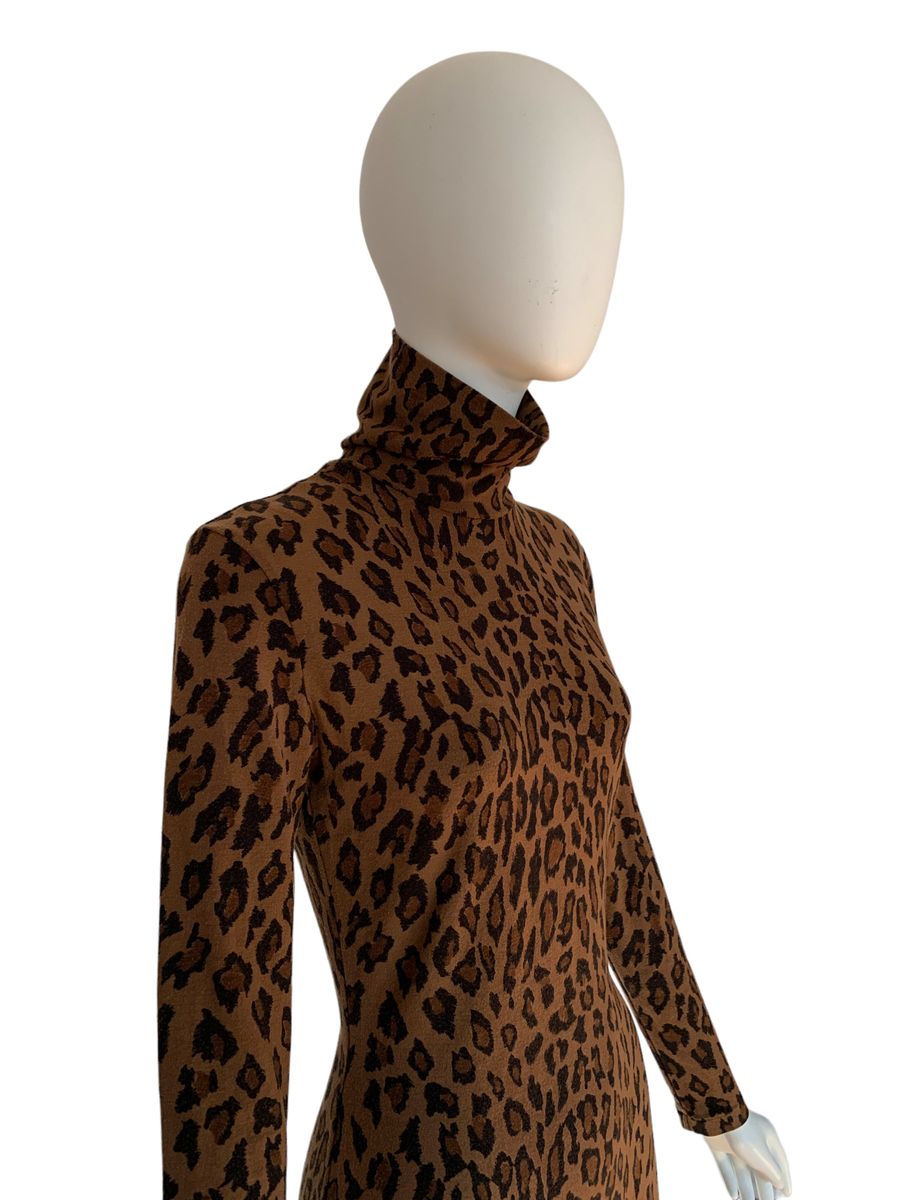 90s Norma Kamali Leopard Turtleneck Dress product image