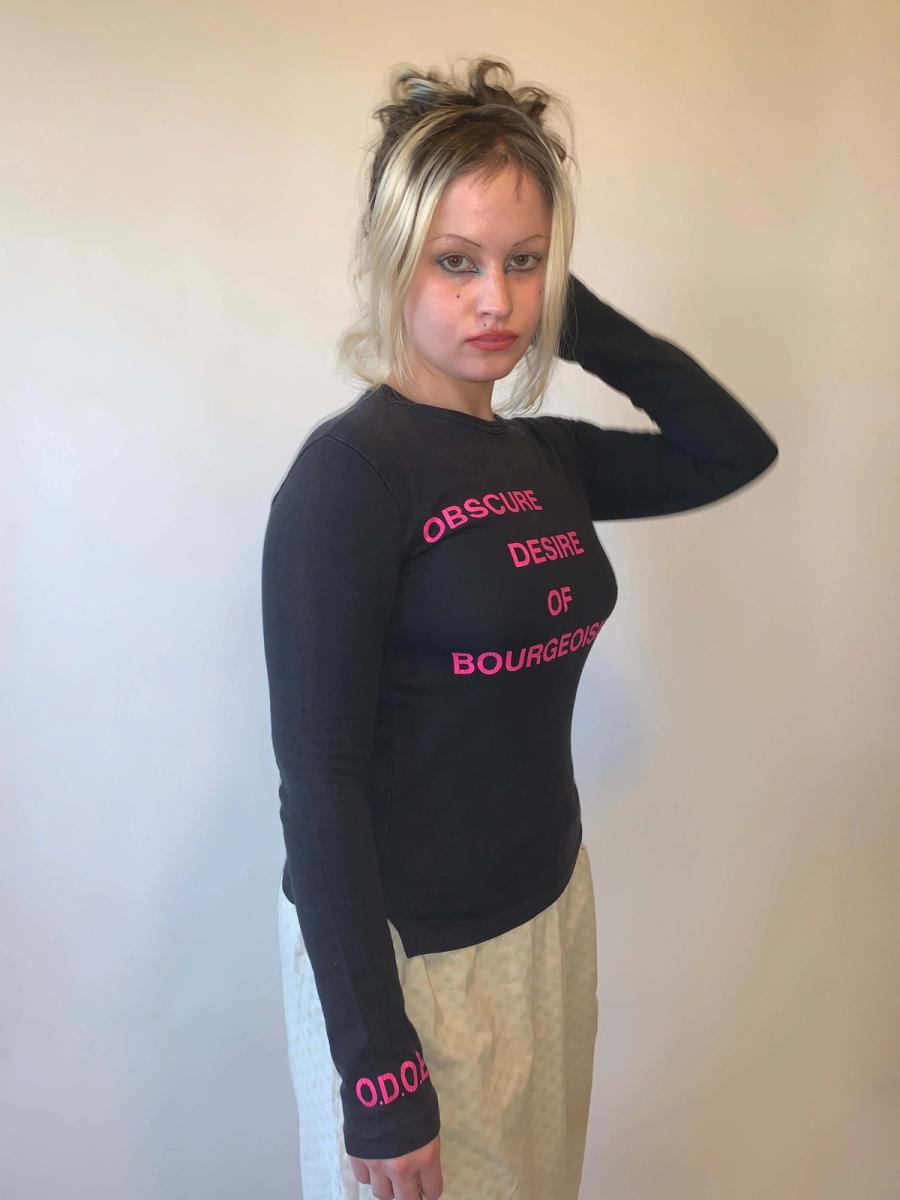Obscure Desire of Bourgeoisie Pink Text Shirt product image