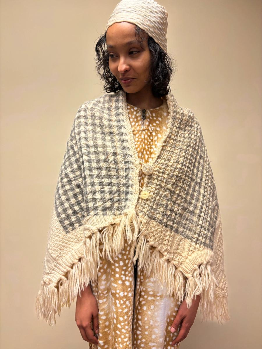 Keisuke Kanda Knit Shawl with Gingham Overprint  product image