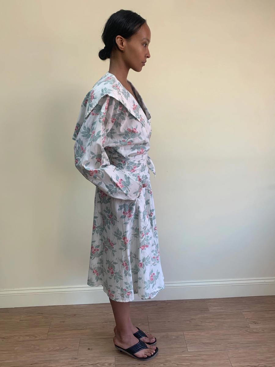 80s Norma Kamali Floral Dress with Oversized Collar product image