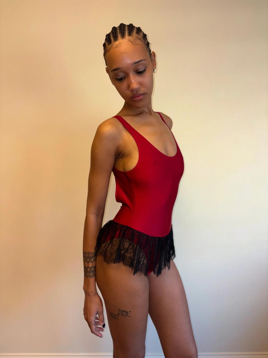 Vintage Chantal Thomass Red Swimsuit with Lace Skirt product image