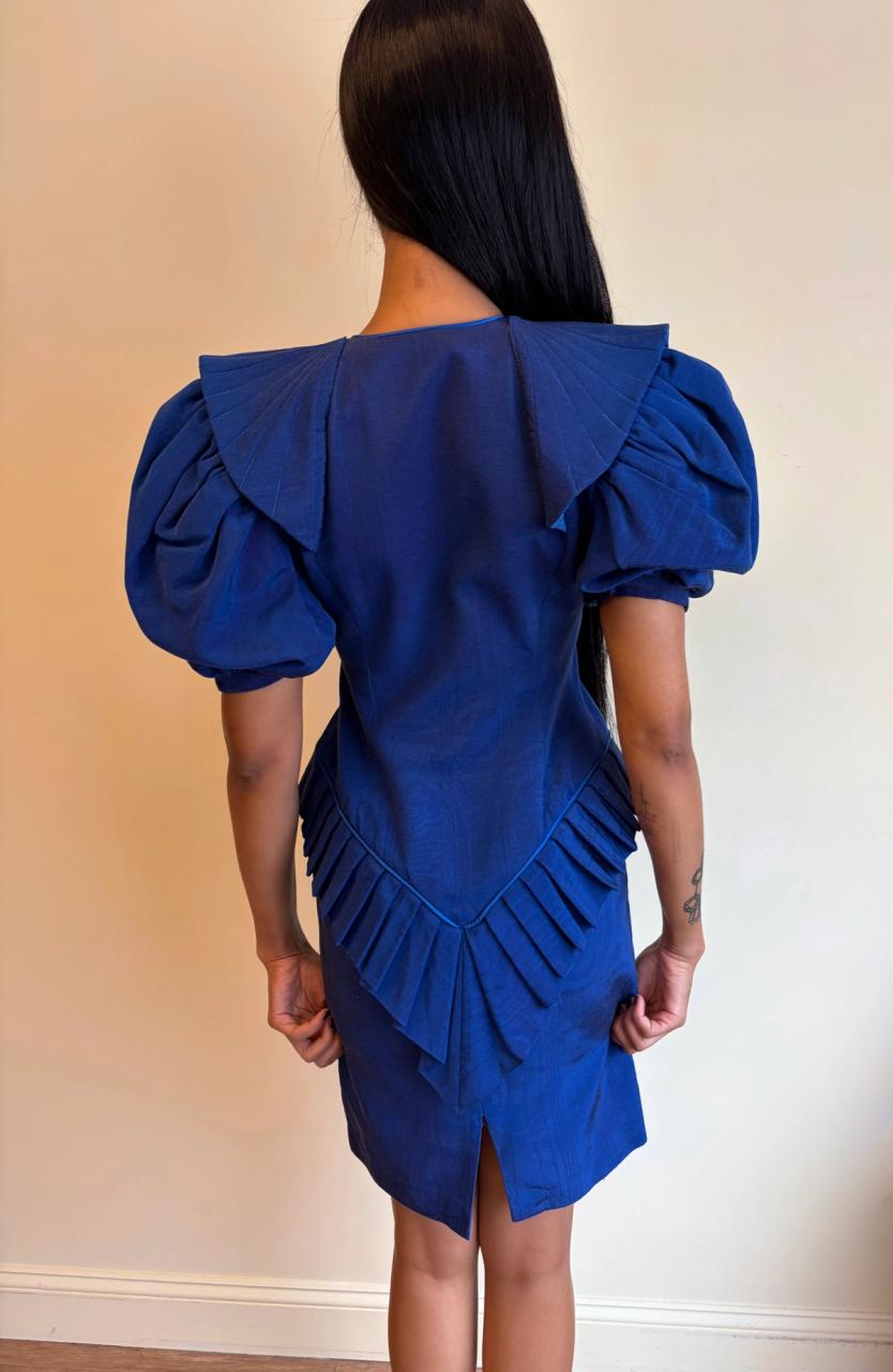 1980s Claude Petin Blue Moiré Dress  product image