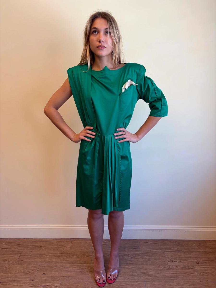 1980s Thierry Mugler Emerald Asymmetrical Dress product image