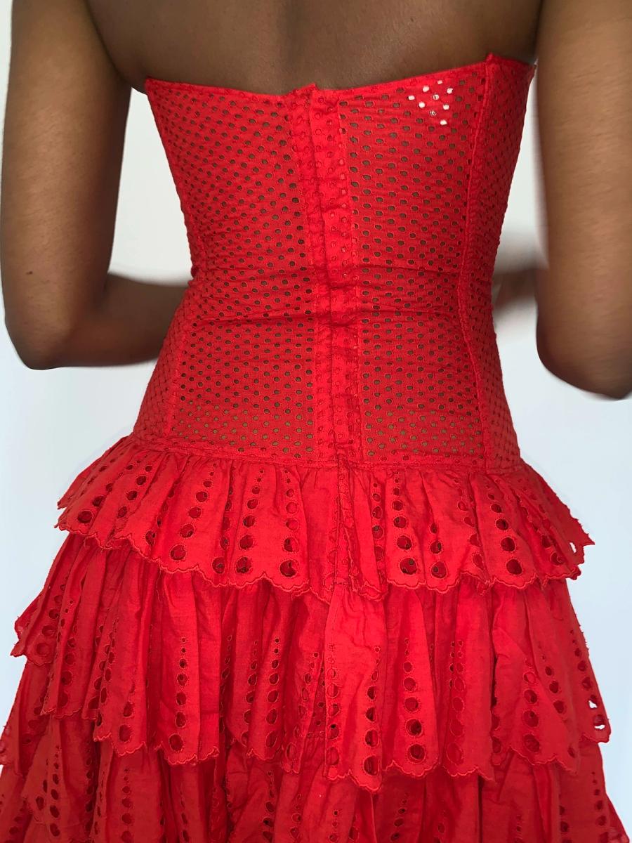 80s Chantal Thomass Red Eyelet Dress product image