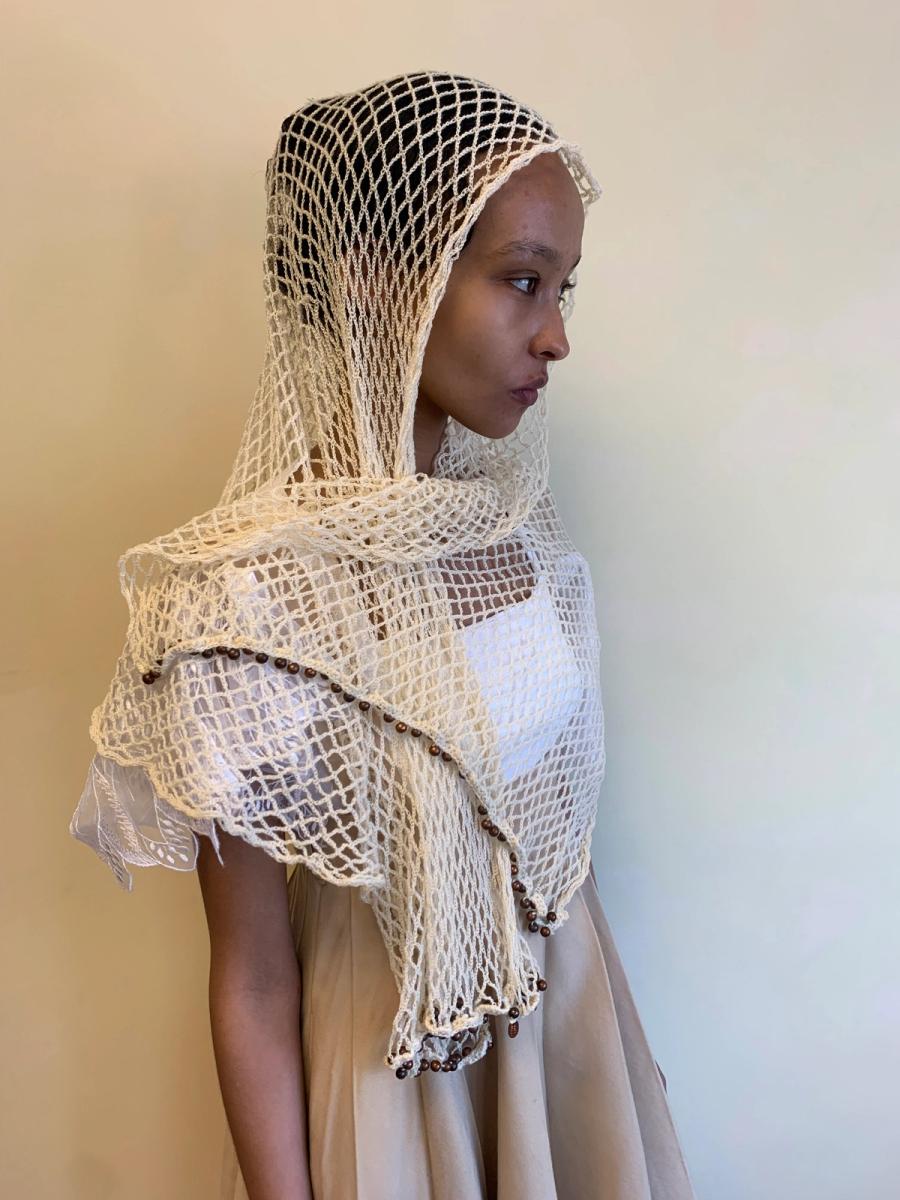 Maria Calderara Knit Fishnet Beaded Shawl product image