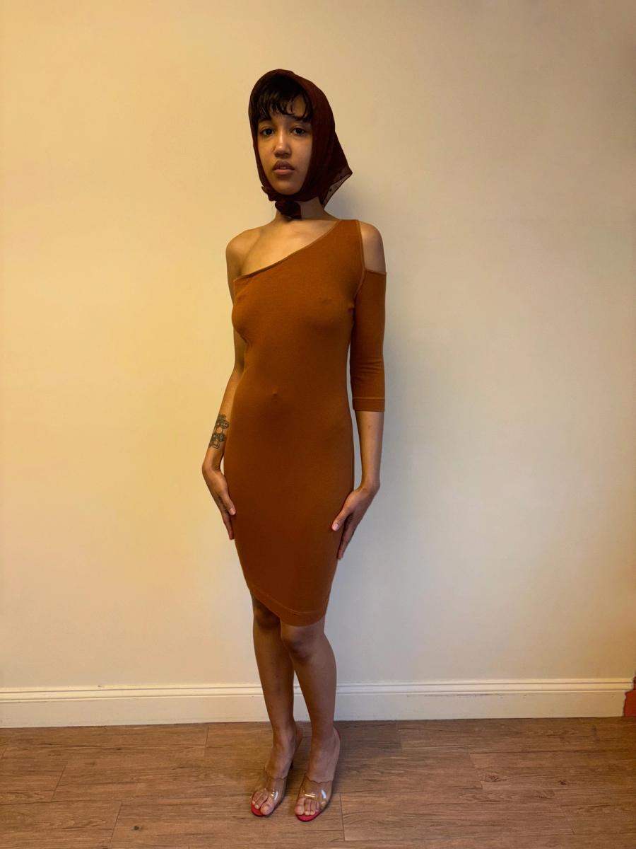 80s Claude Montana Brown Cutout Dress product image