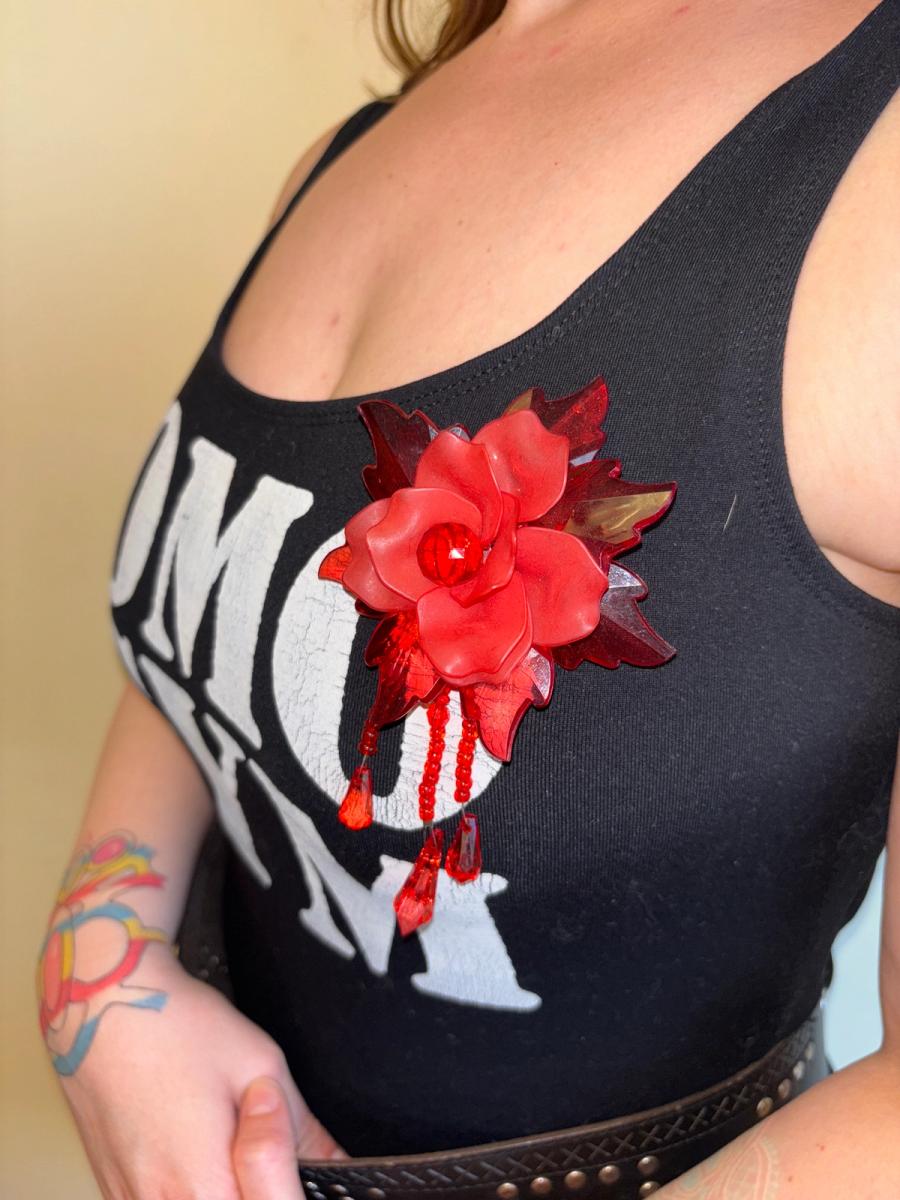 80s Red Flower Brooch product image