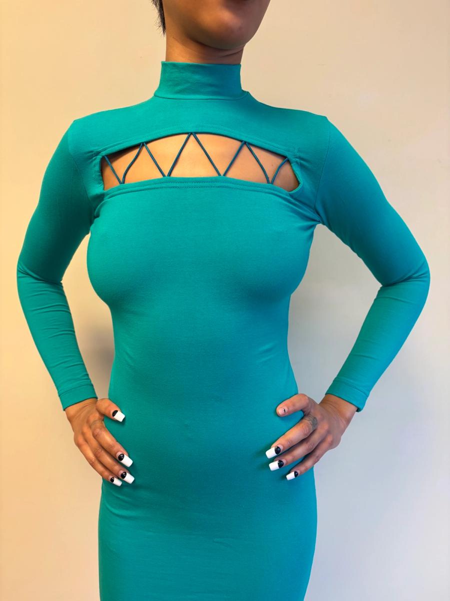 Vintage Chantal Thomass Cutout Teal Bodycon Dress product image