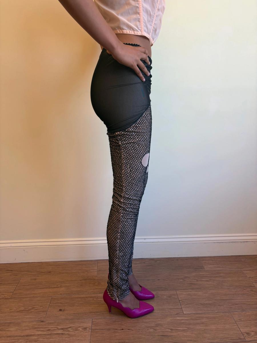 Vintage Marjan Pejoski Beaded Trompe L'oeil "Torn" Fishnet Leggings product image
