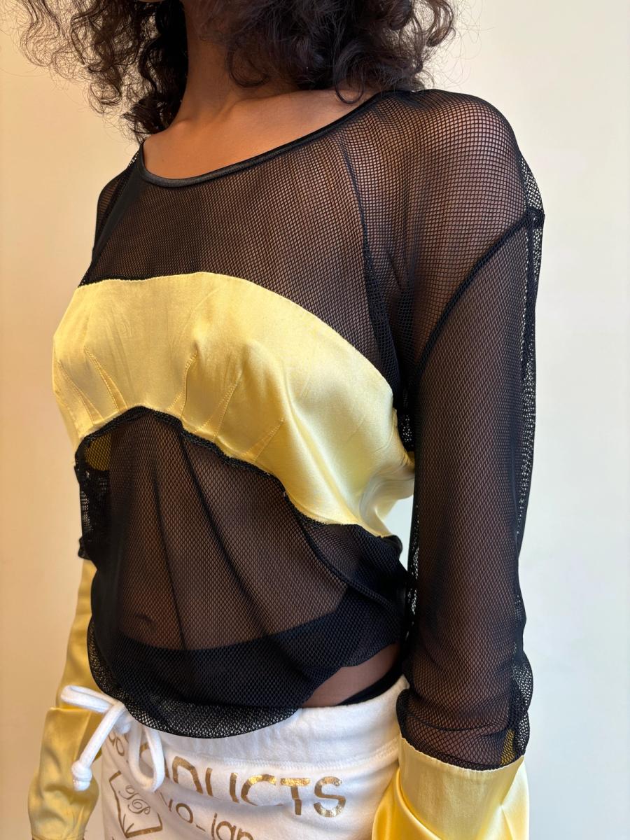 Vintage Chantal Thomass Yellow Silk and Mesh Top product image