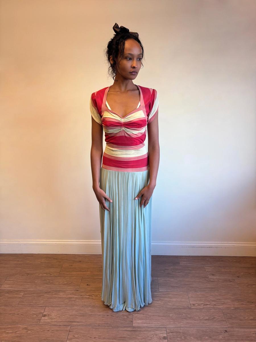 1940s Striped Knit Dress with Chiffon Skirt  product image