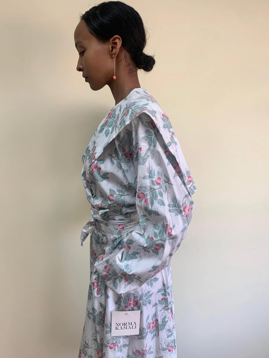 80s Norma Kamali Floral Dress with Oversized Collar product image