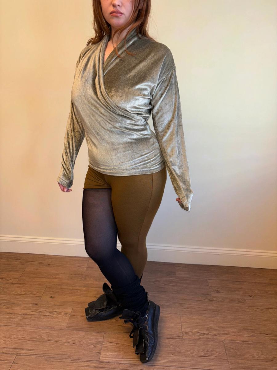 Late 80s Kenzo Sage Velvet Wrap Top  product image