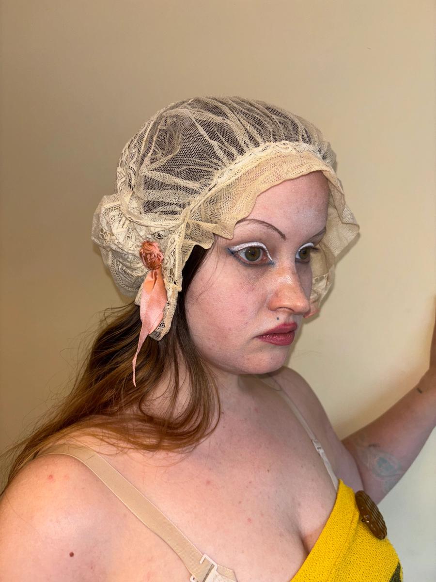 1920s Bonnet with Pink Ribbons product image