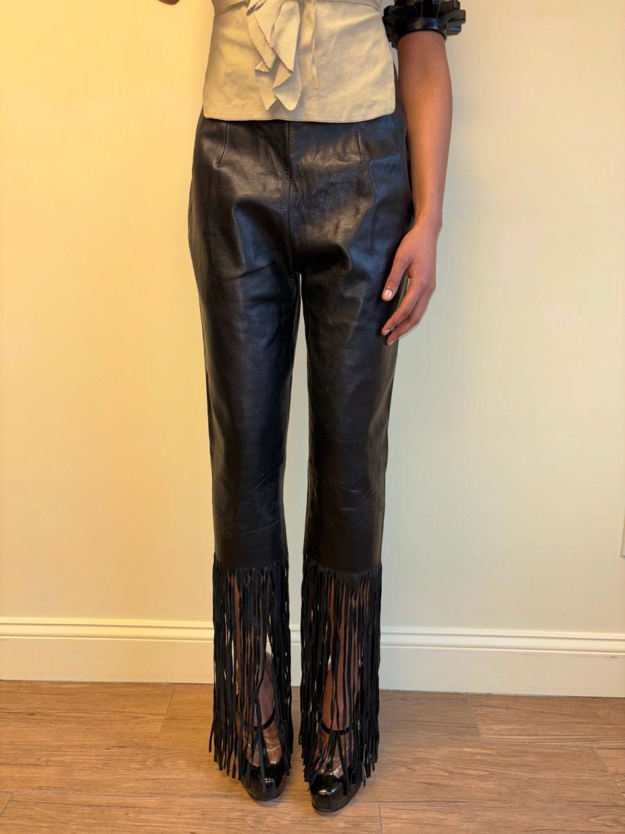 90s Chantal Thomass Leather Fringe Pants product image