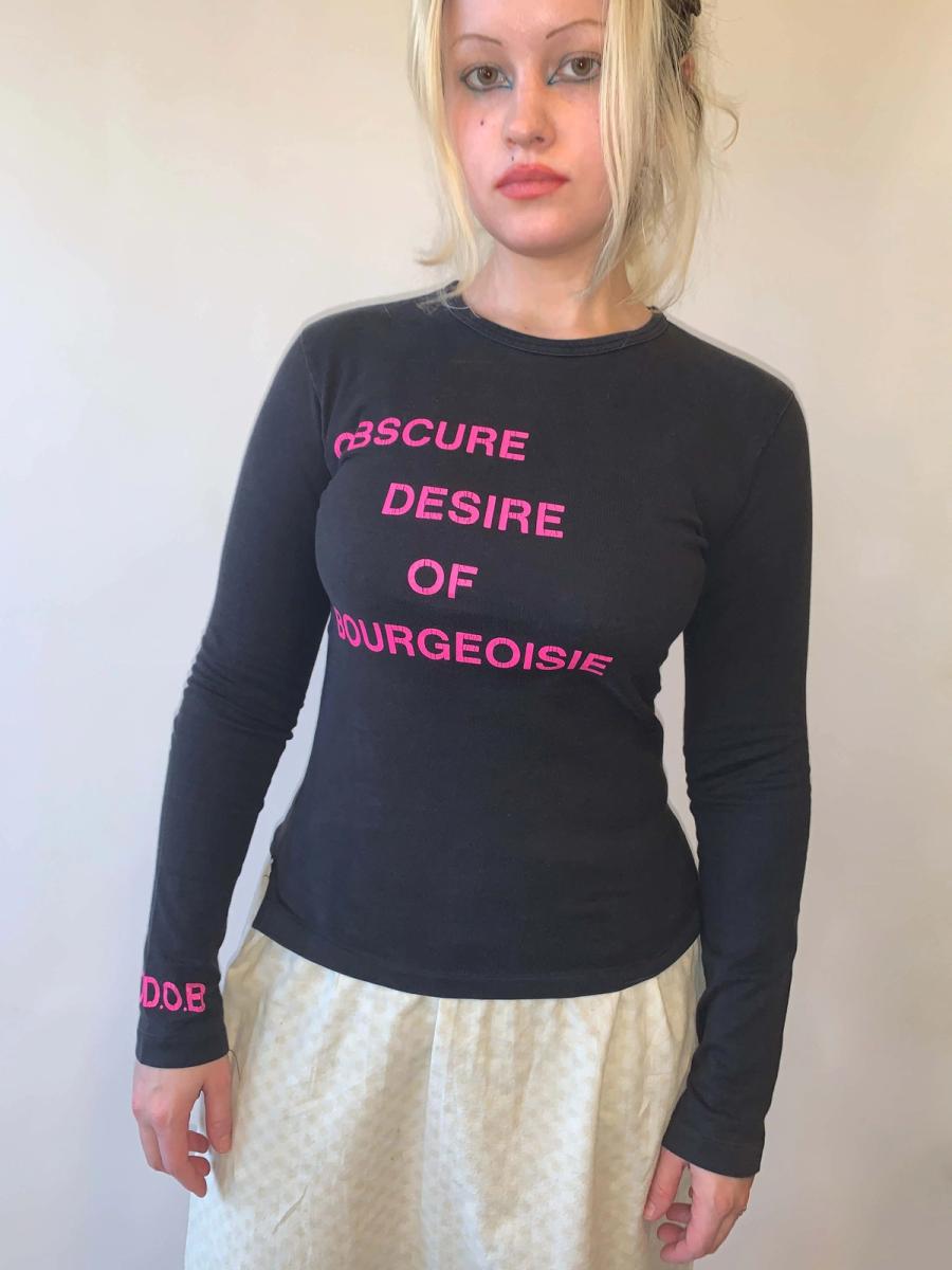 Obscure Desire of Bourgeoisie Pink Text Shirt product image