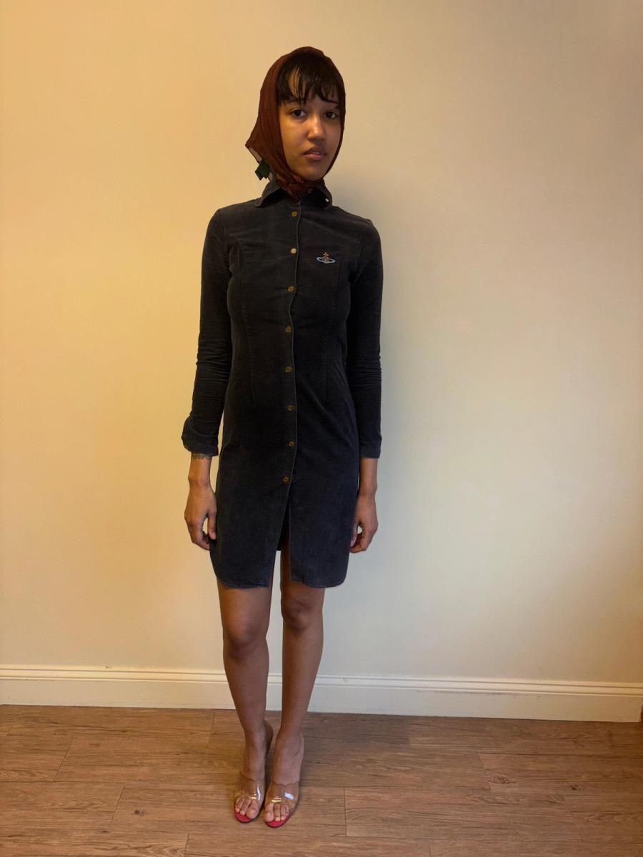 90s Vivienne Westwood Black Corduroy Orb Dress product image