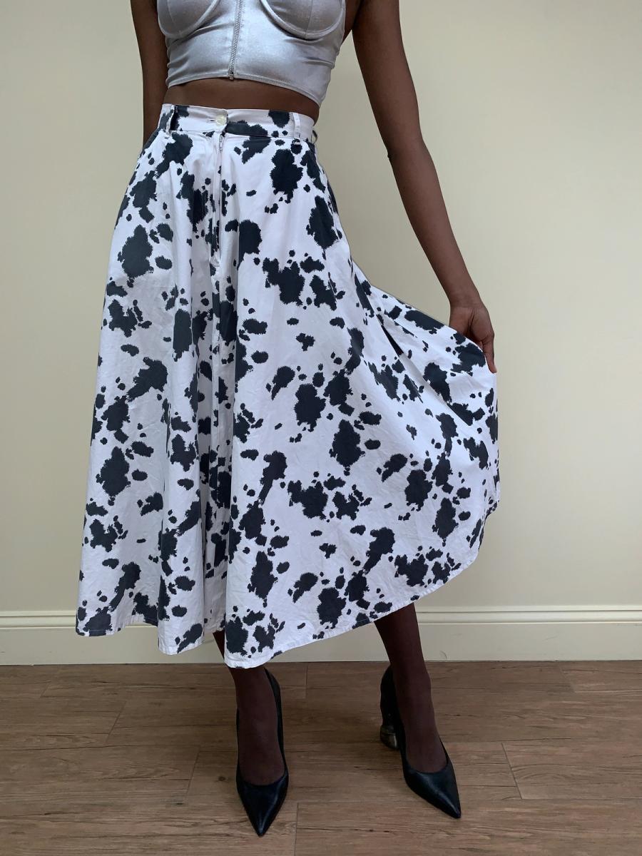 80s Norma Kamali Cow Print Skirt