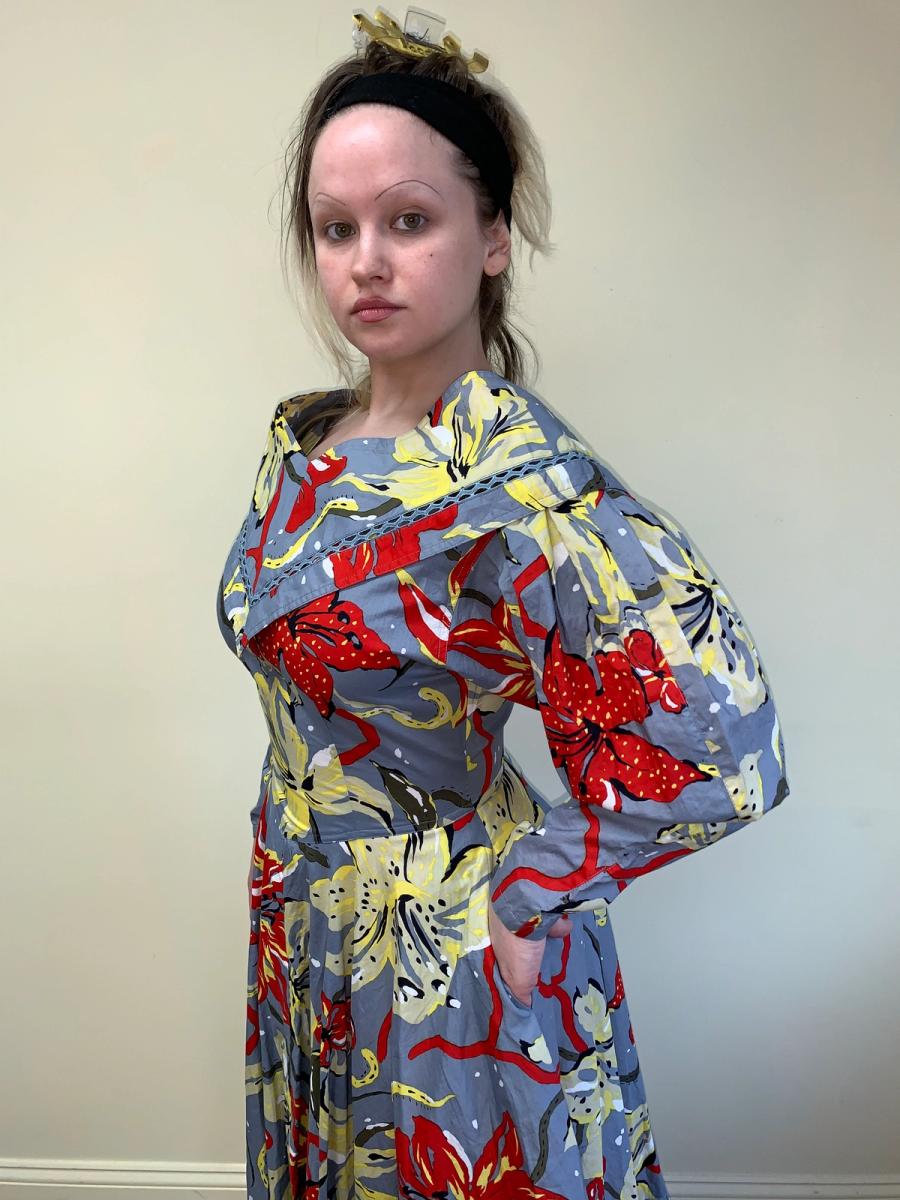 Takezo Tiger Lily Print Mutton Sleeve Dress  product image