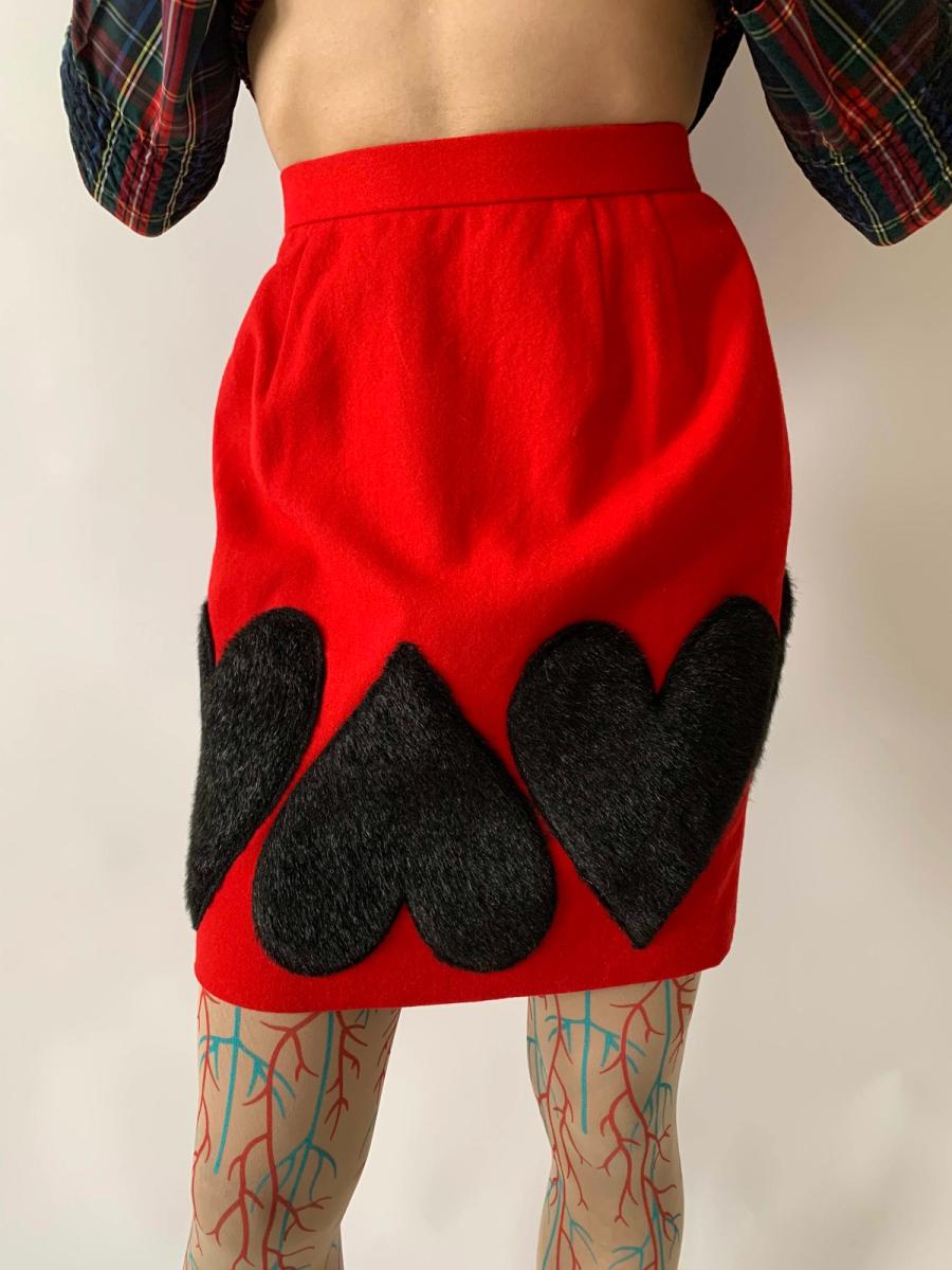 80s Atsuki Onishi Fur Heart Pencil Skirt product image