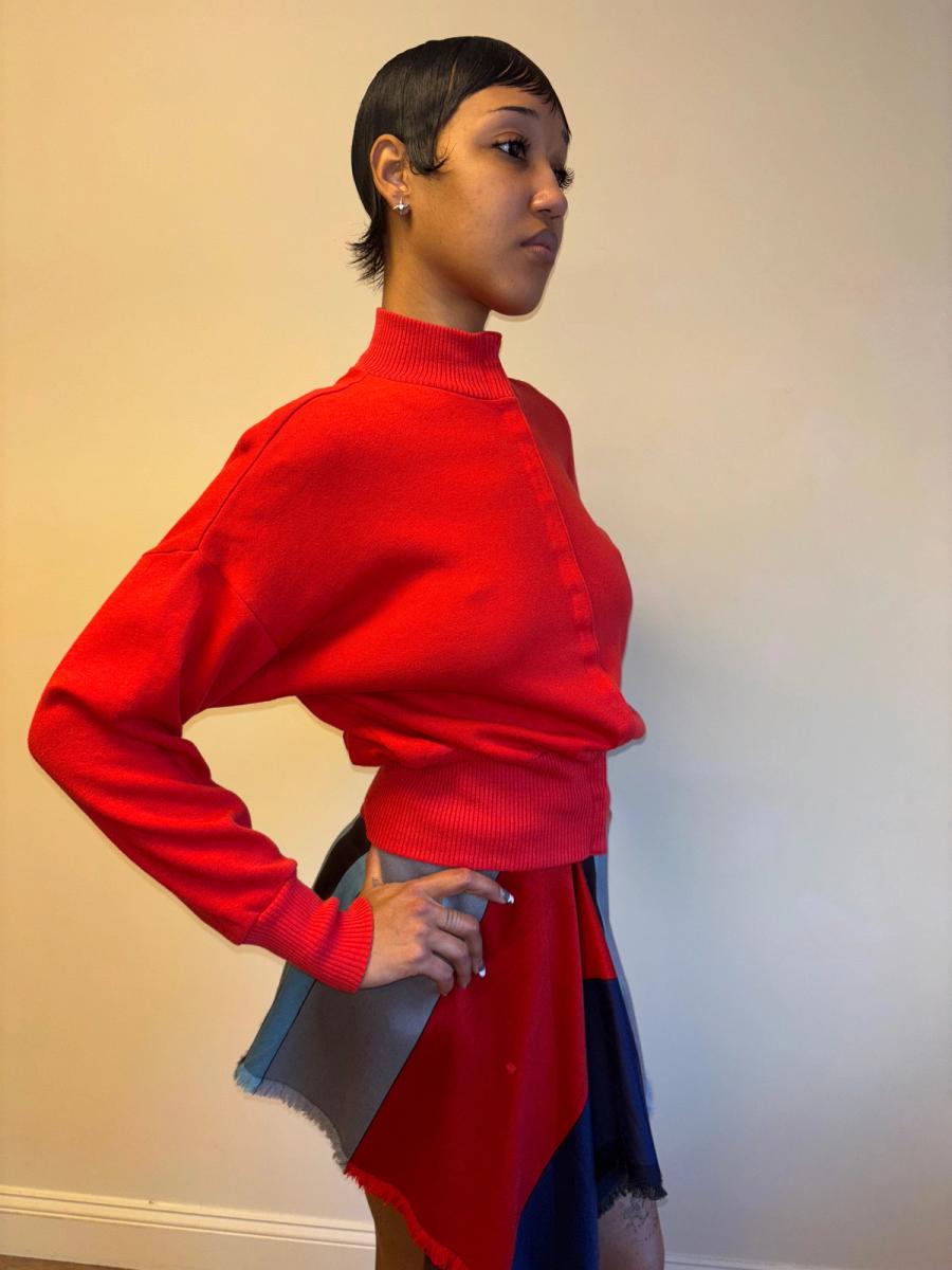 80s Norma Kamali Red Sweatshirt Snap Top product image