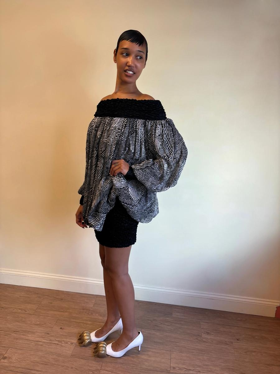 80s Claude Petin Striped Silk Dress product image