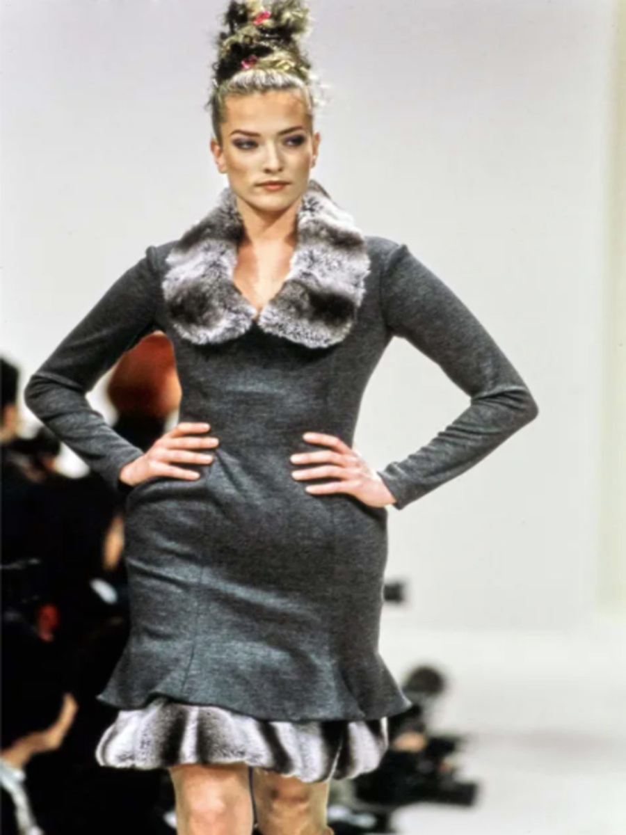 1994 Vivienne Westwood Corset Dress with Detachable Faux Fur Collar product image