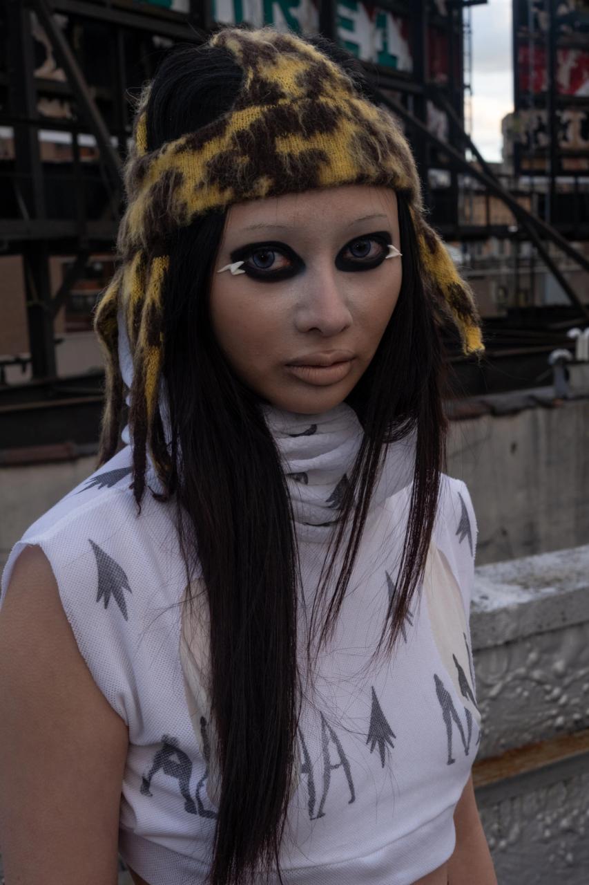 Animal Print Knit Ski Cap With Hair - Cheetah product image