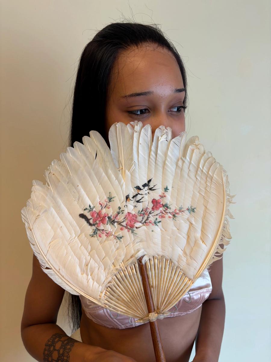 1920s Handpainted Feather Fan product image